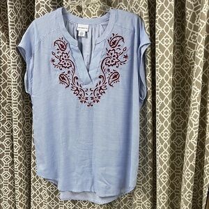 Liz Claiborne Light Blue Blouse with Red Embroidery